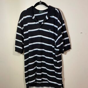 Nautica Golf Mens X-Large Black Polo white and blue stripes cotton‎ Golf symbol